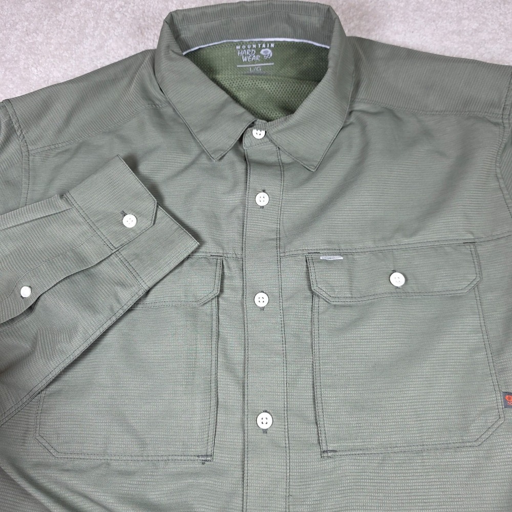 Mountain Hardwear Shirt Mens L Green Long Sleeve Button-Up Vented Hiking Outdoor